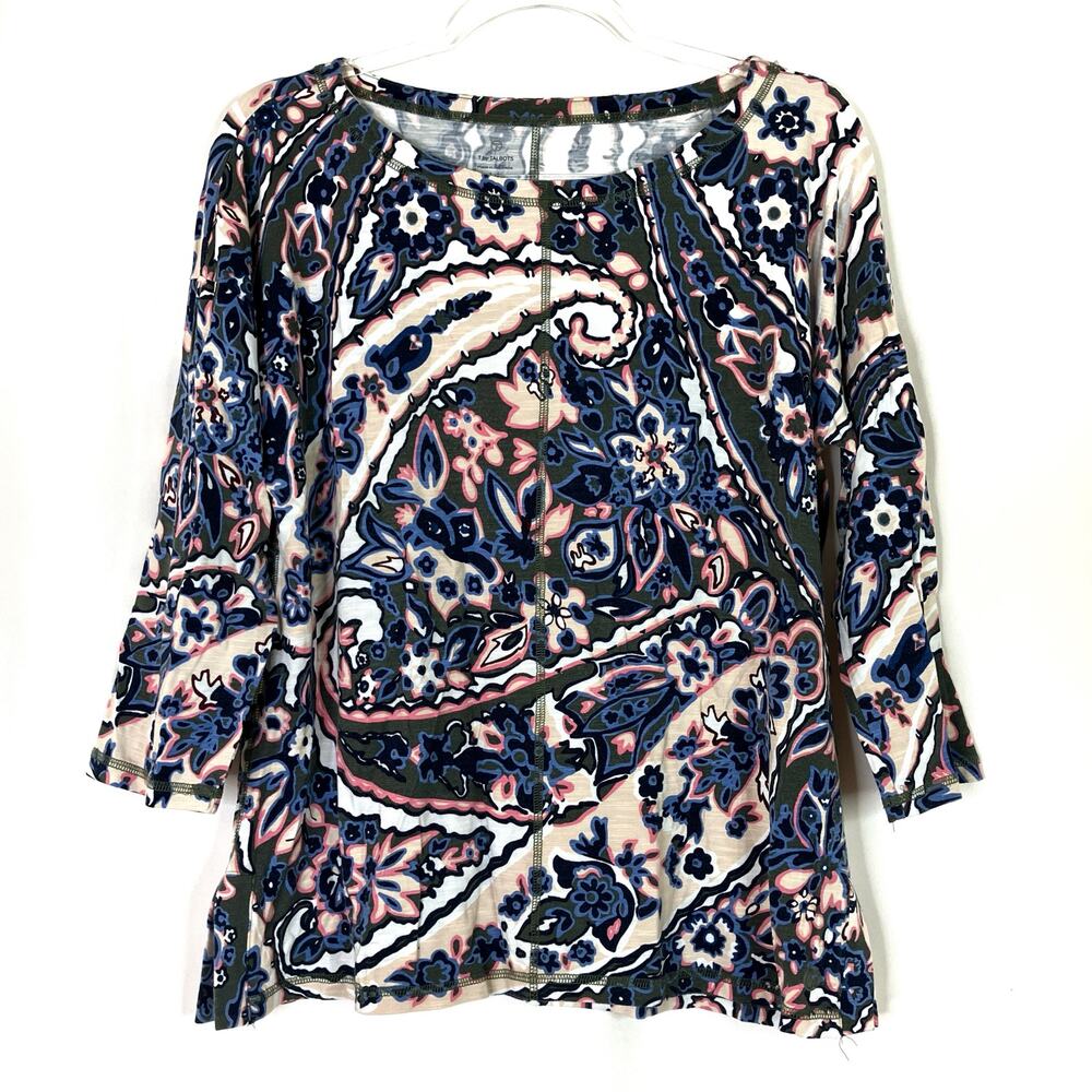 T by Talbots | Paisley Jewel Tone Rayon Blend 3/4 Sleeve Top Womens L PETITE